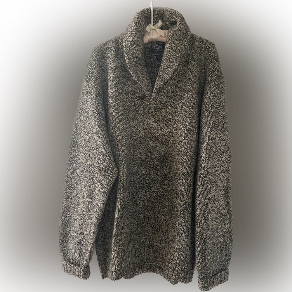 Vintage Ralph Lauren “Polo” Wool Grey Sweater. Henley Vintage pullover Sz XL
